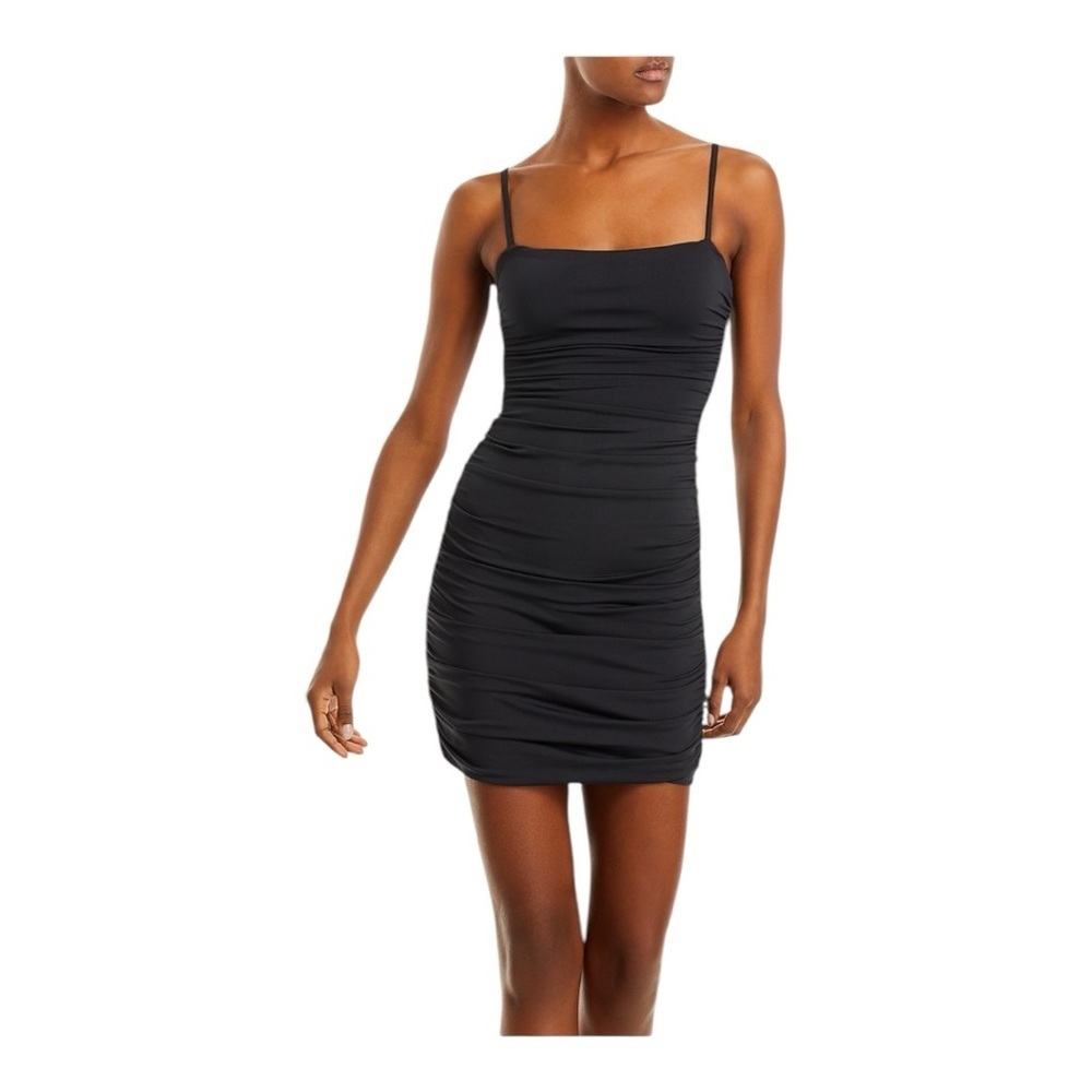 Aqua Elegant Black Ruched Dress